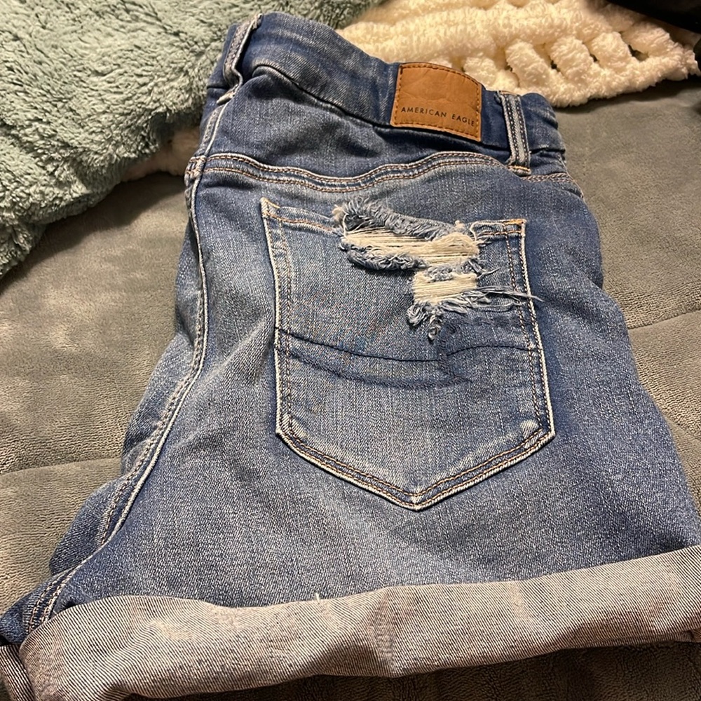American Eagle Ripped Light Washed Denim Shorts